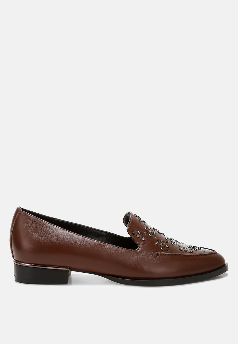 gabassi studded genuine leather loafers#color_brown