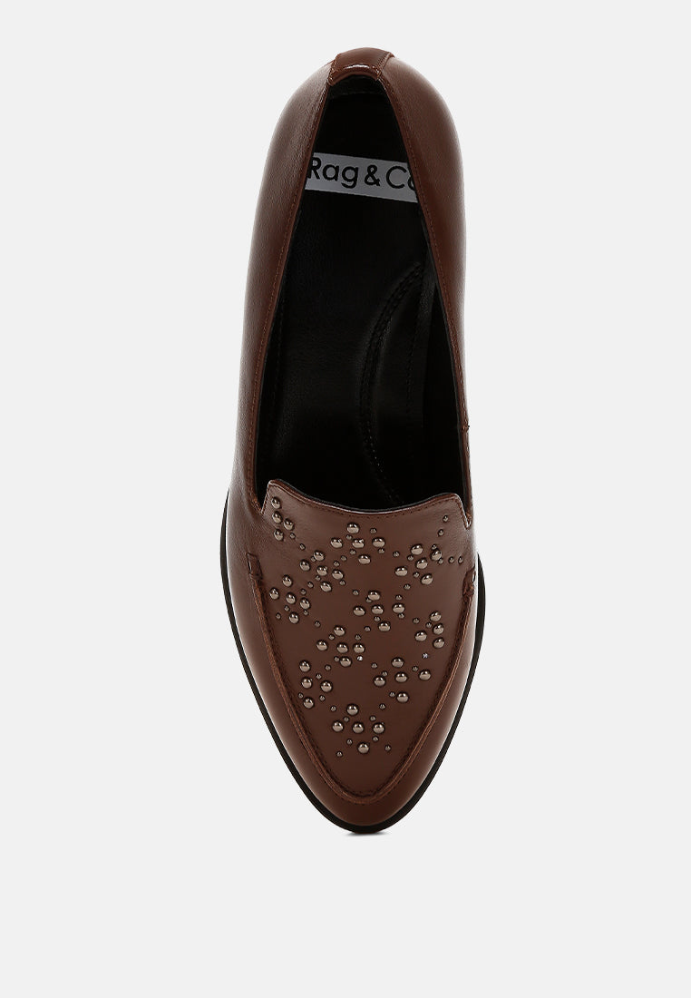 gabassi studded genuine leather loafers#color_brown