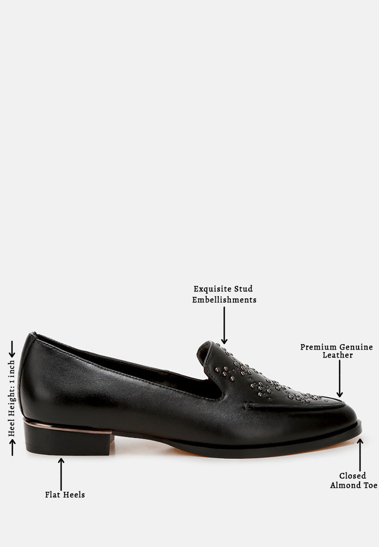 gabassi studded genuine leather loafers#color_black