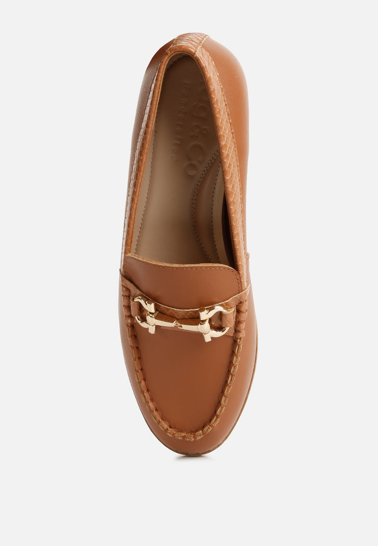 HOLDA Horsebit Embelished Loafers With Stitch Detail#color_tan