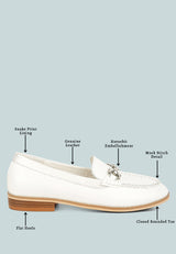 HOLDA Horsebit Embellished Loafers With Stitch Detail in Off White#color_off-white