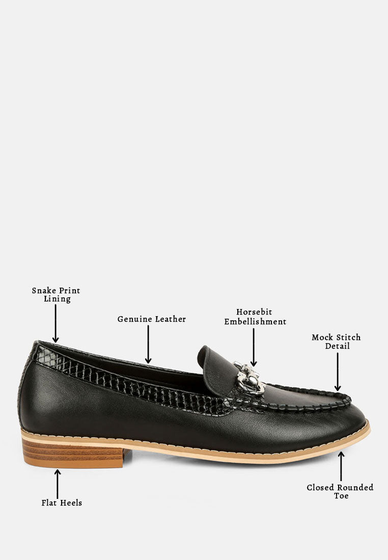 HOLDA Horsebit Embellished Loafers With Stitch Detail in Black#color_black