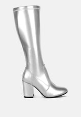 halara metallic pleather long boots#color_silver