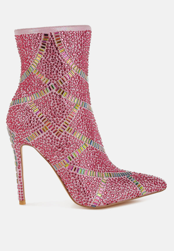 high roller rhinestones embellished stiletto boots#color_fuchsia