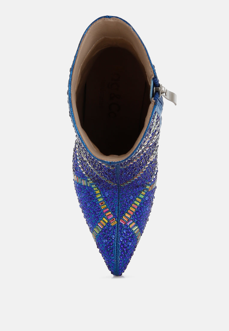 high roller rhinestones embellished stiletto boots#color_blue