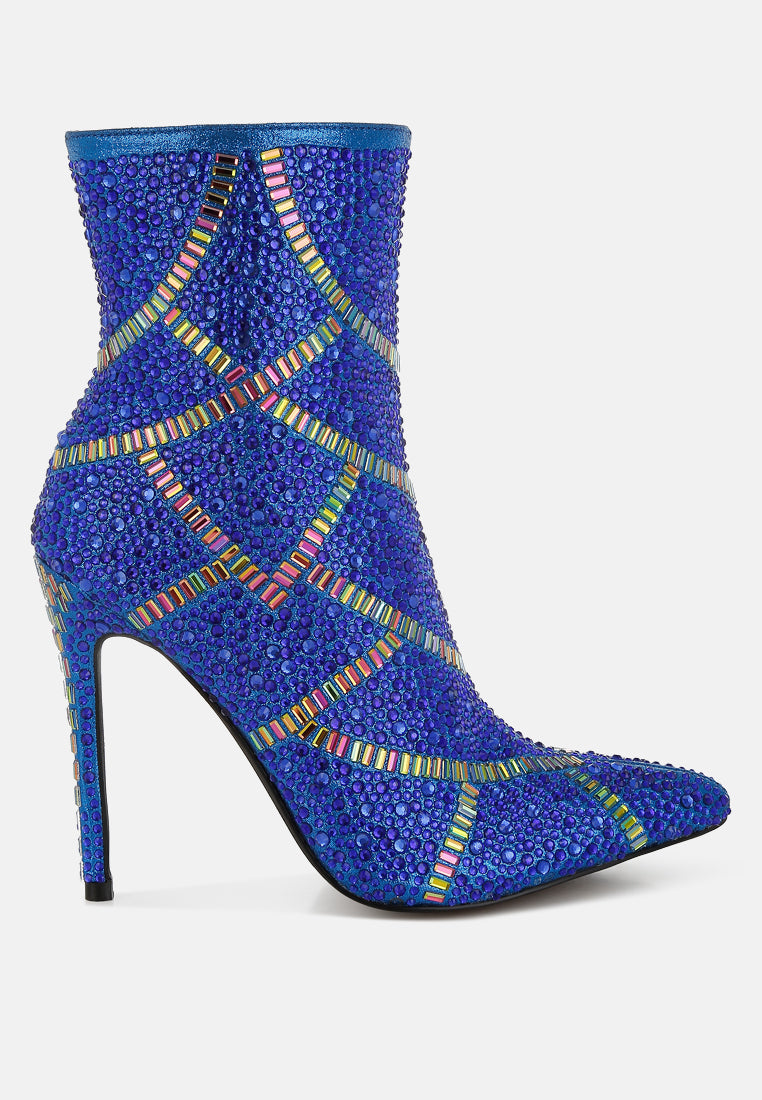 high roller rhinestones embellished stiletto boots#color_blue
