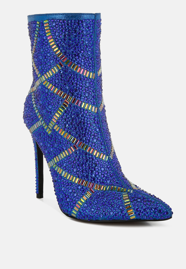high roller rhinestones embellished stiletto boots#color_blue