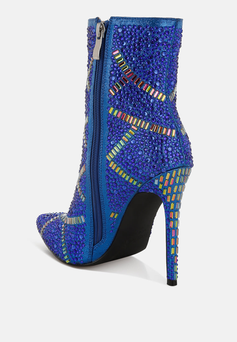 high roller rhinestones embellished stiletto boots#color_blue