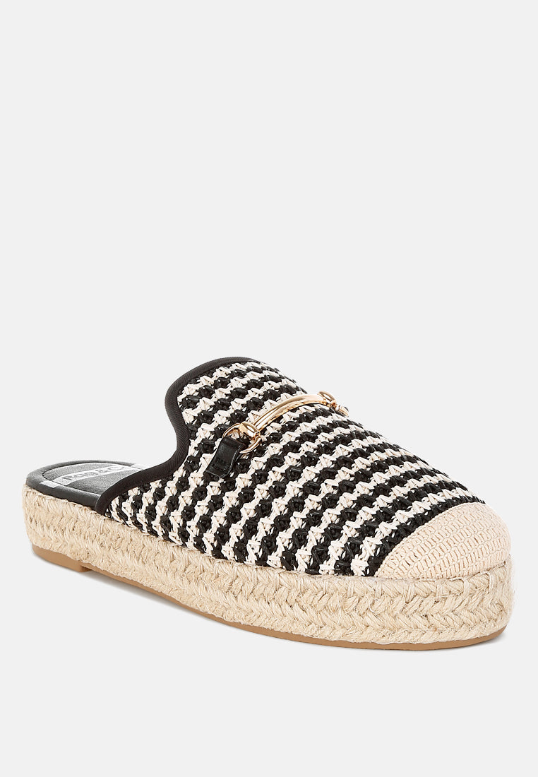 himari raffia slip-on mules#color_black