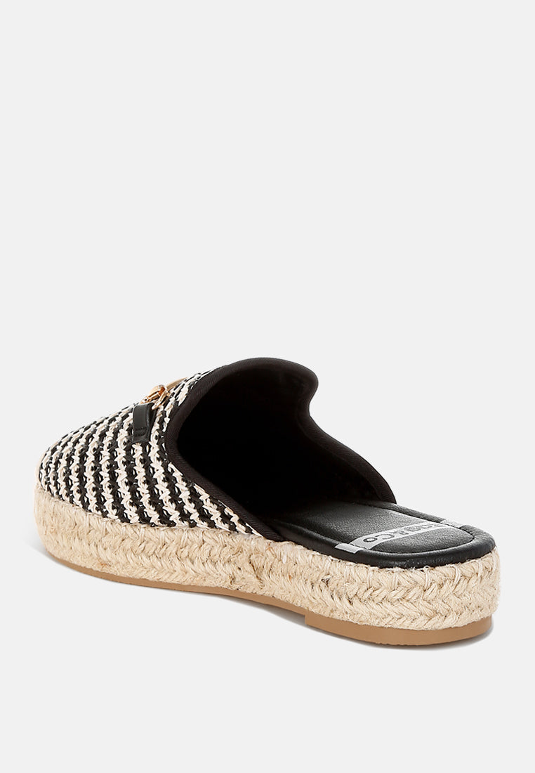 himari raffia slip-on mules#color_black
