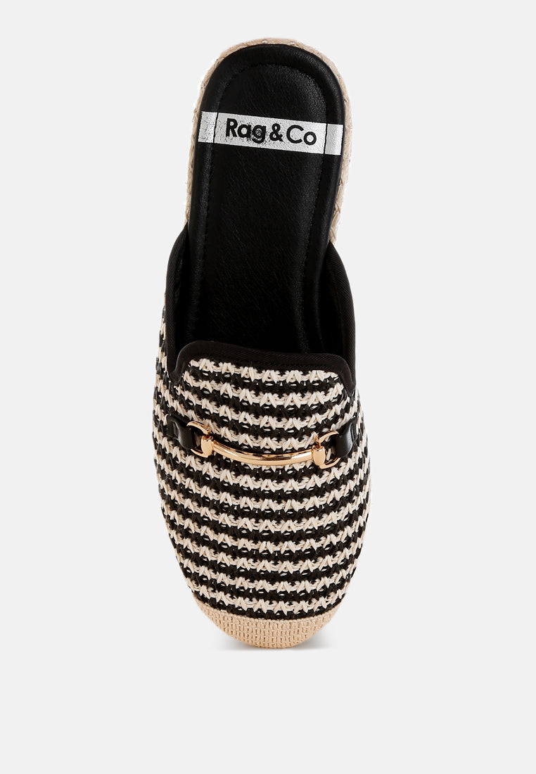 himari raffia slip-on mules#color_black