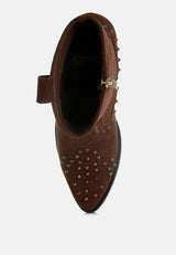 hira studs embellished cowboy boots#color_brown