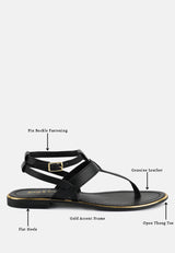 IRENE Black Flat Thong Sandals