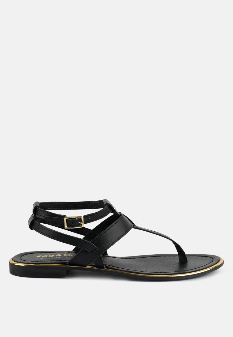 IRENE Black Flat Thong Sandals#color_black