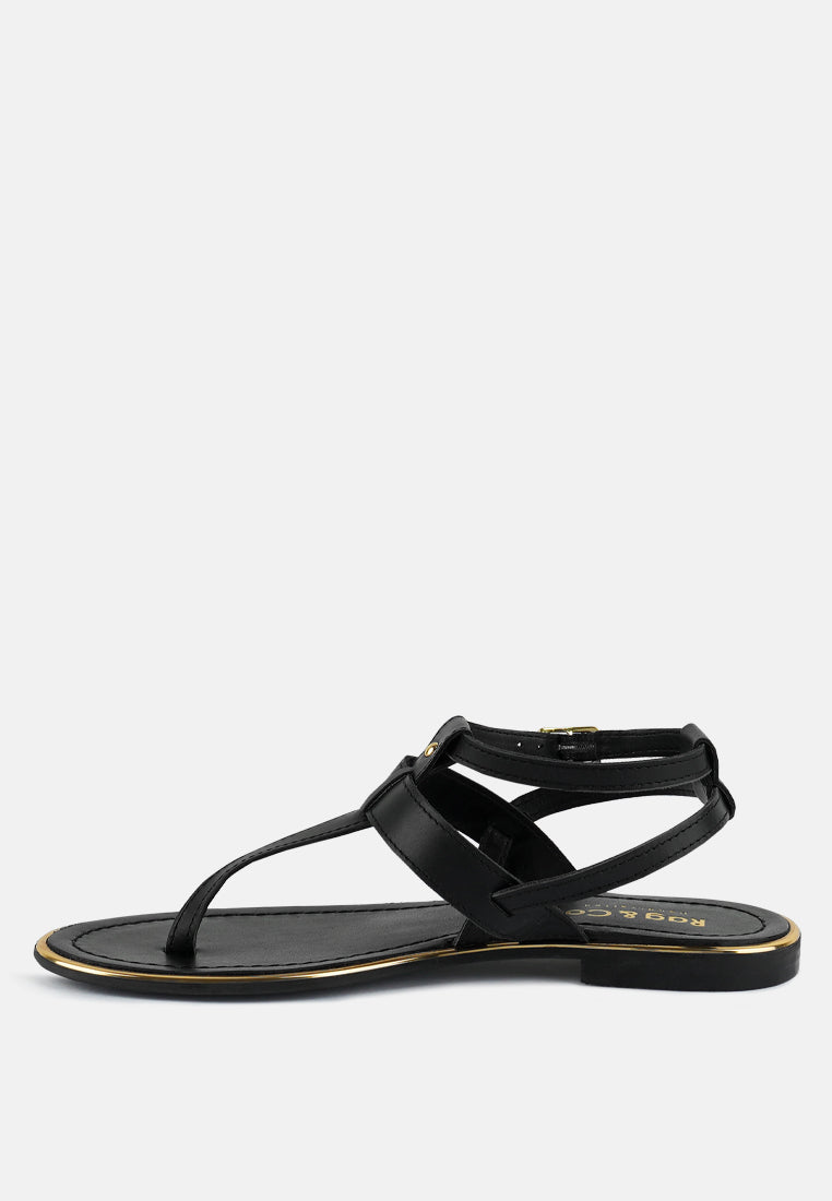 IRENE Black Flat Thong Sandals#color_black