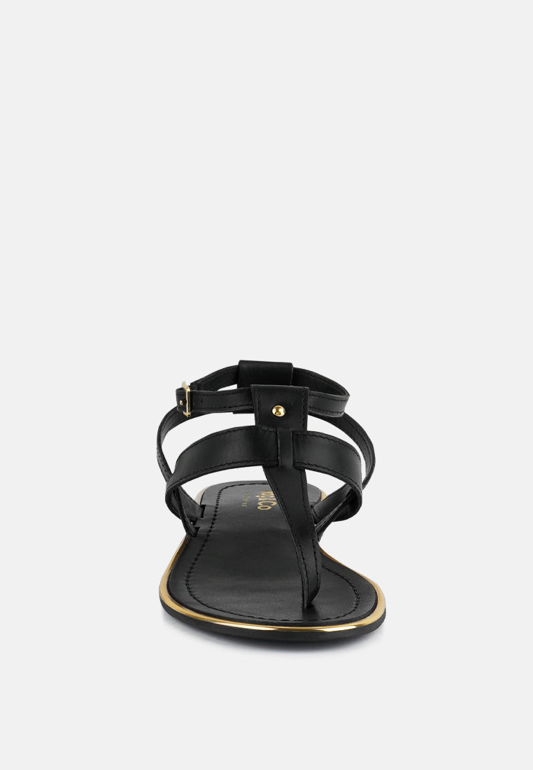 IRENE Black Flat Thong Sandals#color_black