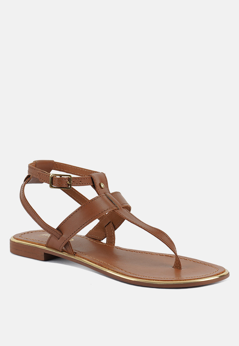IRENE Tan Flat Thong Sandals#color_tan