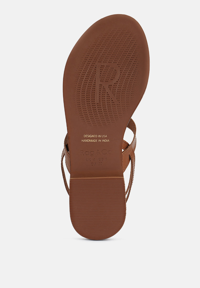 IRENE Tan Flat Thong Sandals#color_tan