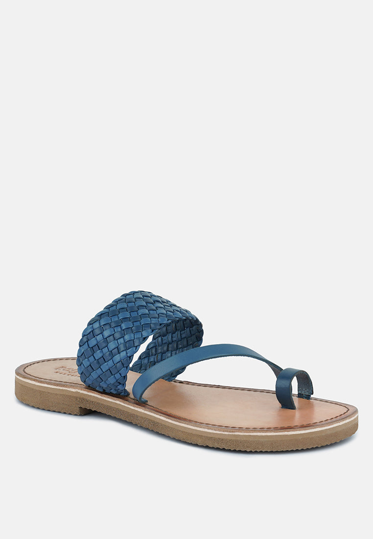ISIDORA Braided Leather Flat Sandal#color_blue