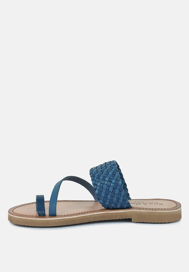 ISIDORA Braided Leather Flat Sandal#color_blue