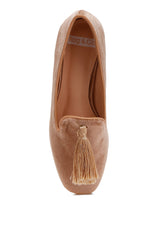 tromso iconic tassel detail velvet loafers#color_beige