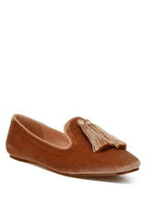 tromso iconic tassel detail velvet loafers#color_beige