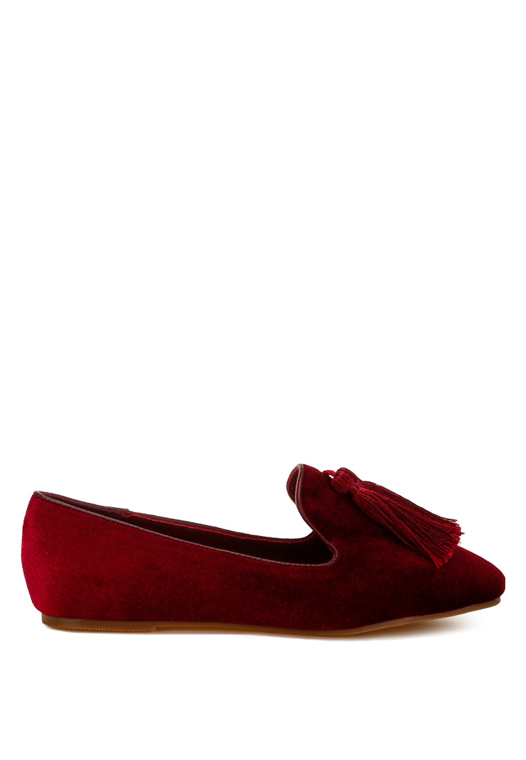 tromso iconic tassel detail velvet loafers#color_burgundy