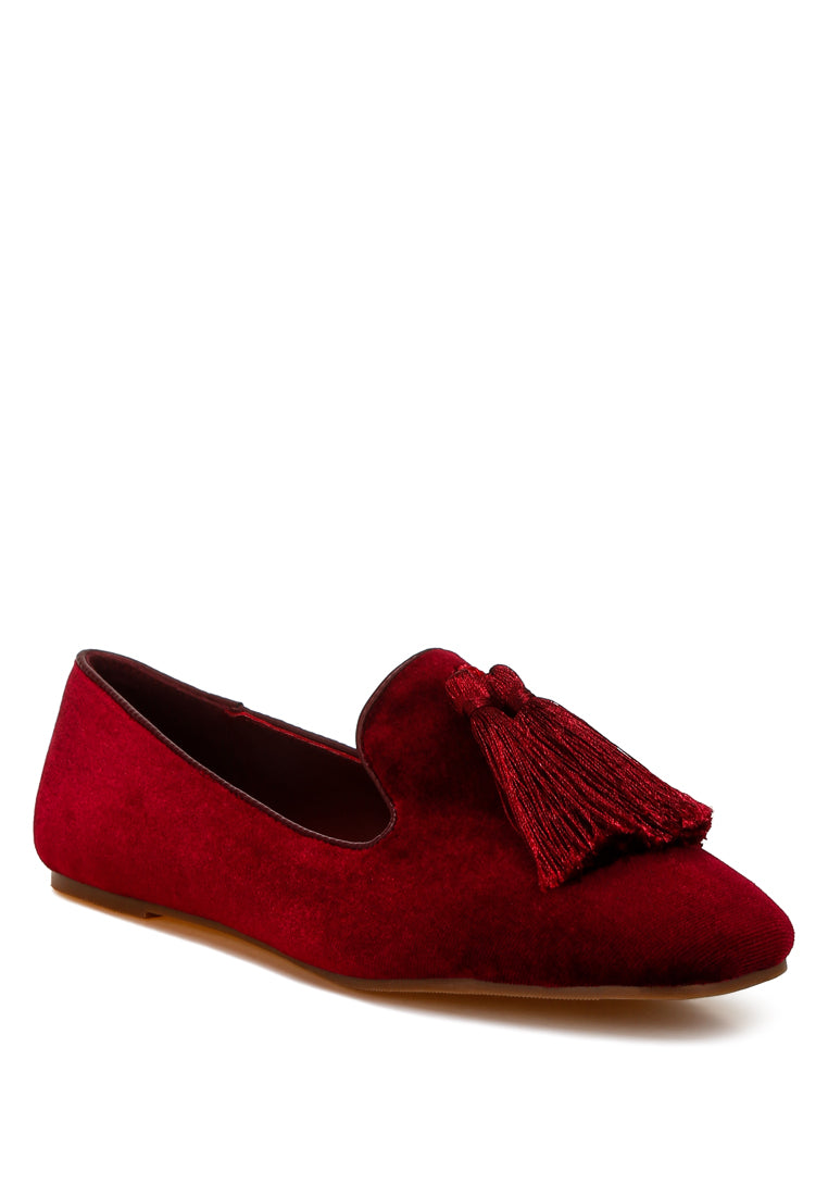 tromso iconic tassel detail velvet loafers#color_burgundy