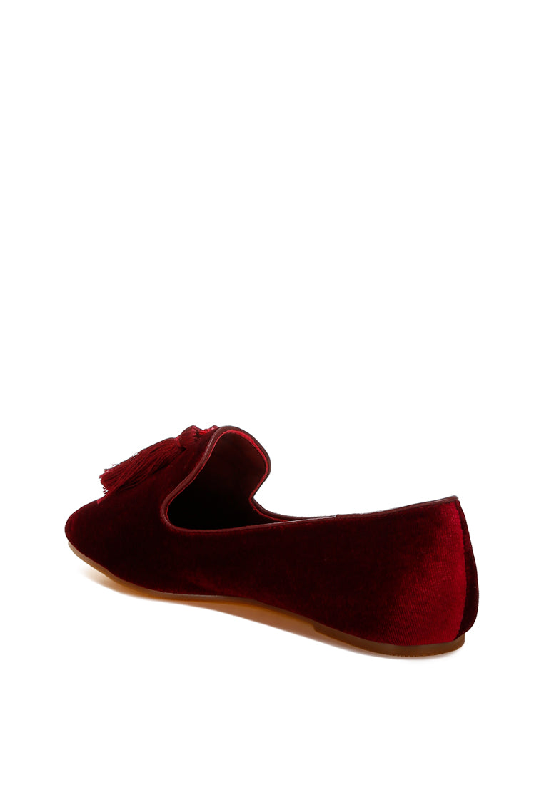 tromso iconic tassel detail velvet loafers#color_burgundy