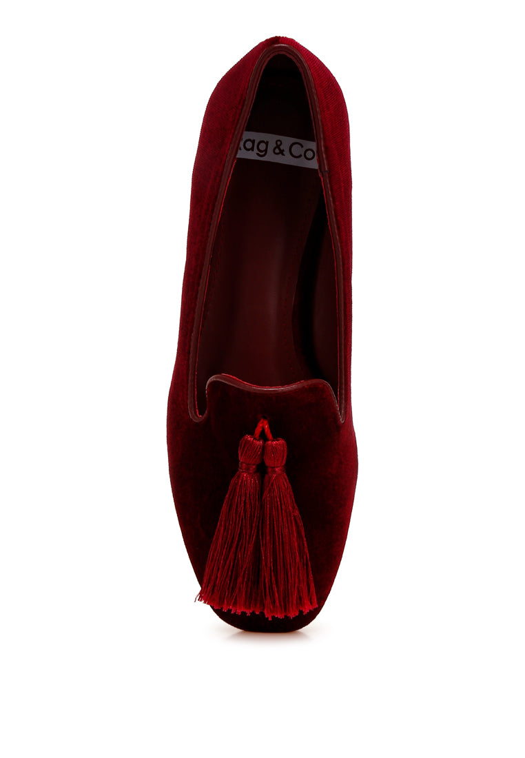 tromso iconic tassel detail velvet loafers#color_burgundy