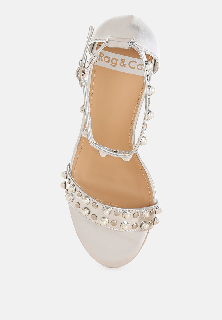 jumera metallic pearl embellished wedges#color_silver