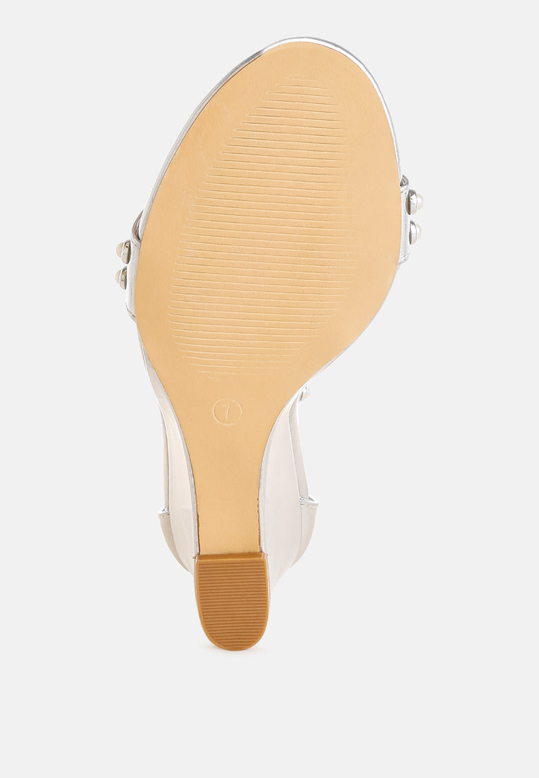 jumera metallic pearl embellished wedges#color_silver