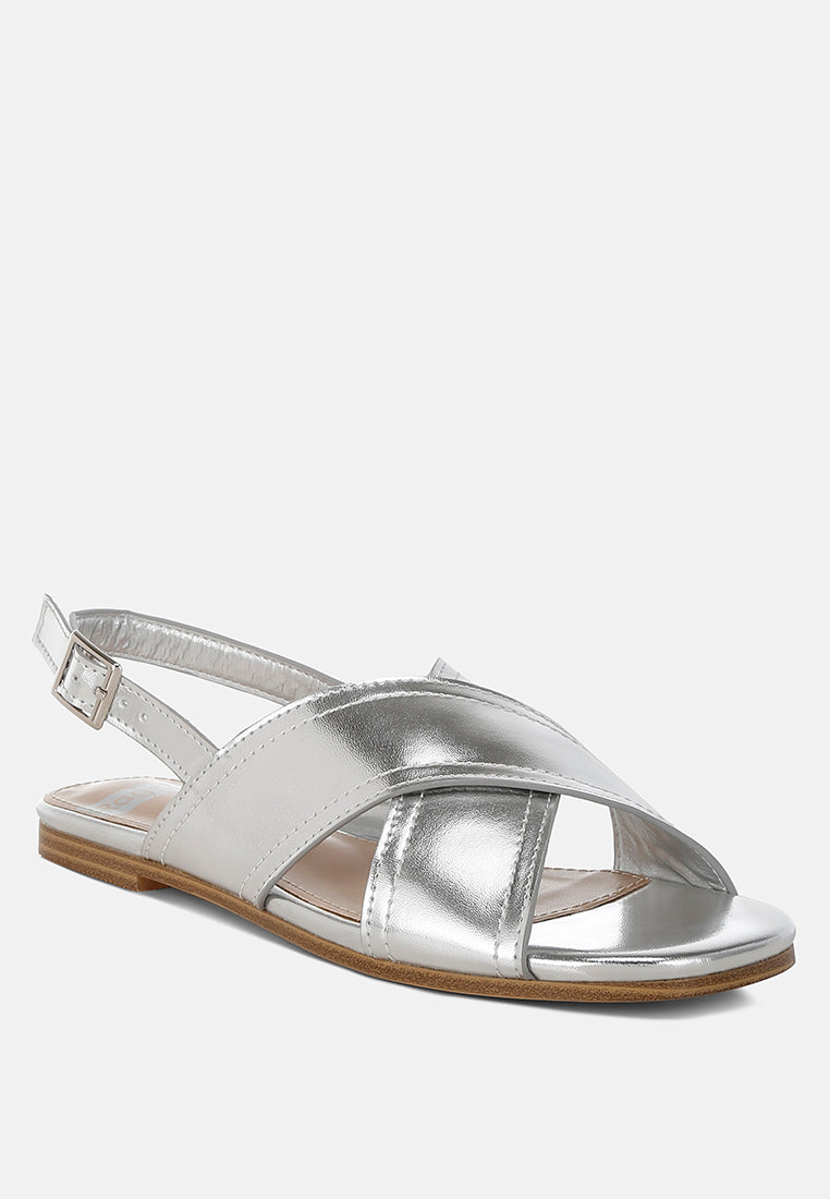 kanon metallic pleather criss-cross flats#color_silver