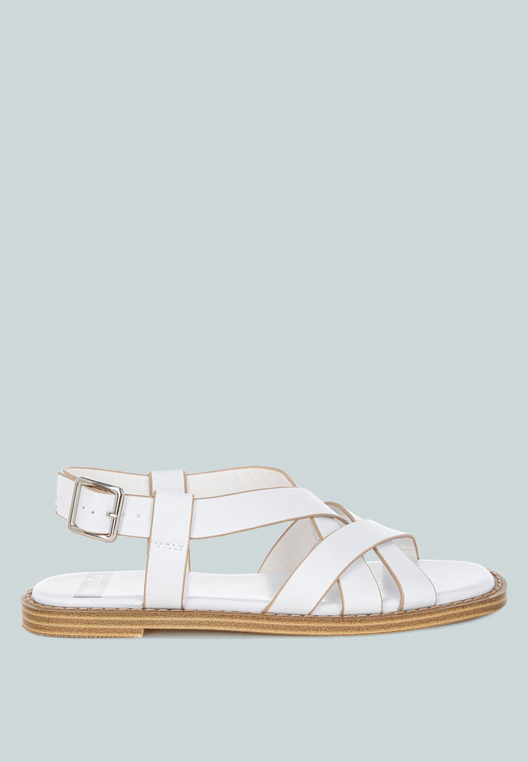 kapaka real leather flat gladiator sandals#color_white