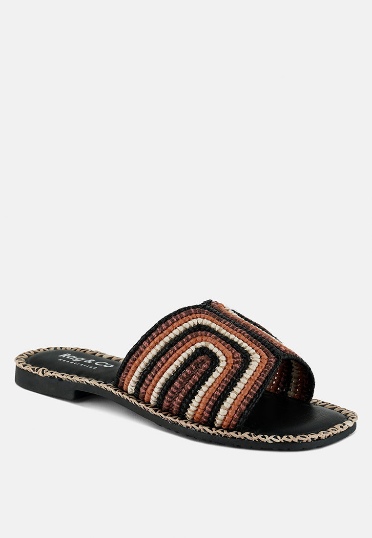 kente patterned raffia slip-on flats#color_black