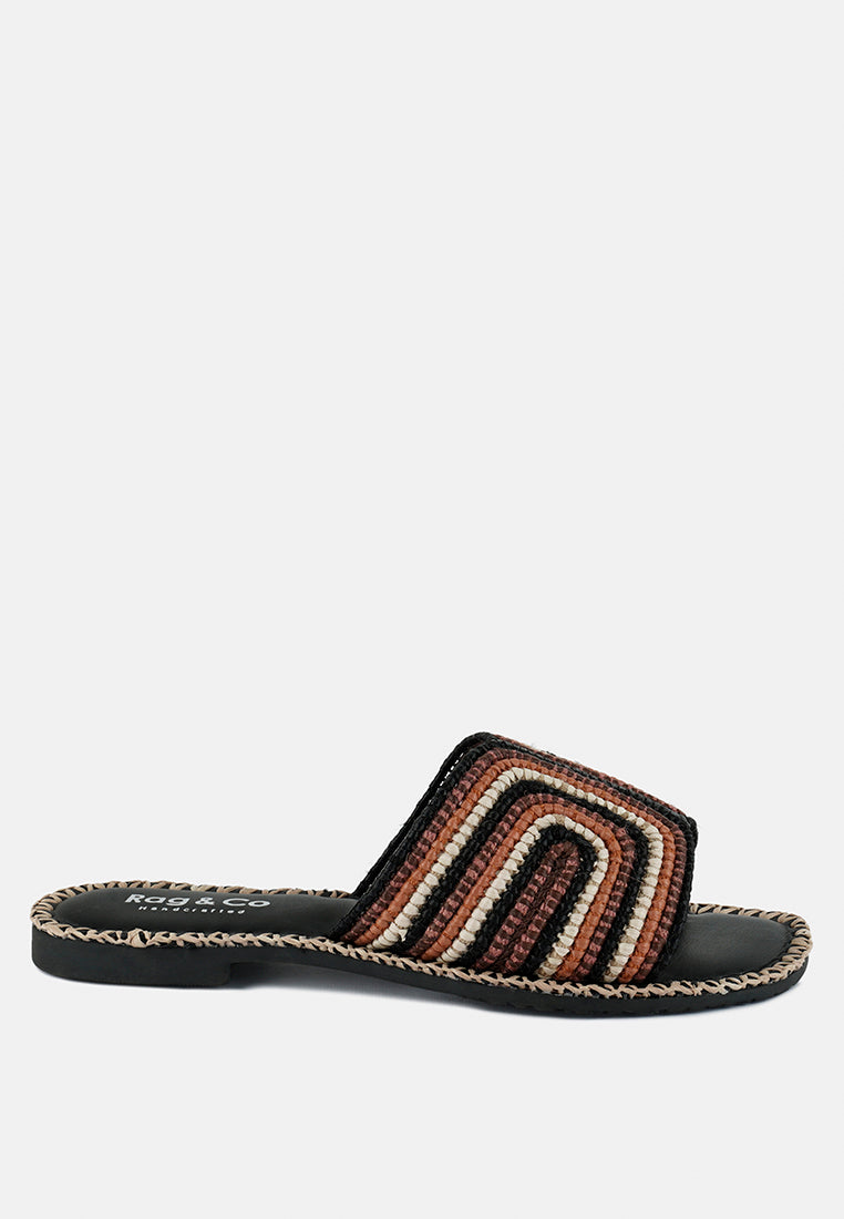 kente patterned raffia slip-on flats#color_black
