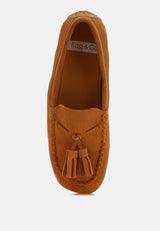 kipstar suede round toe tassel loafers#color_tan