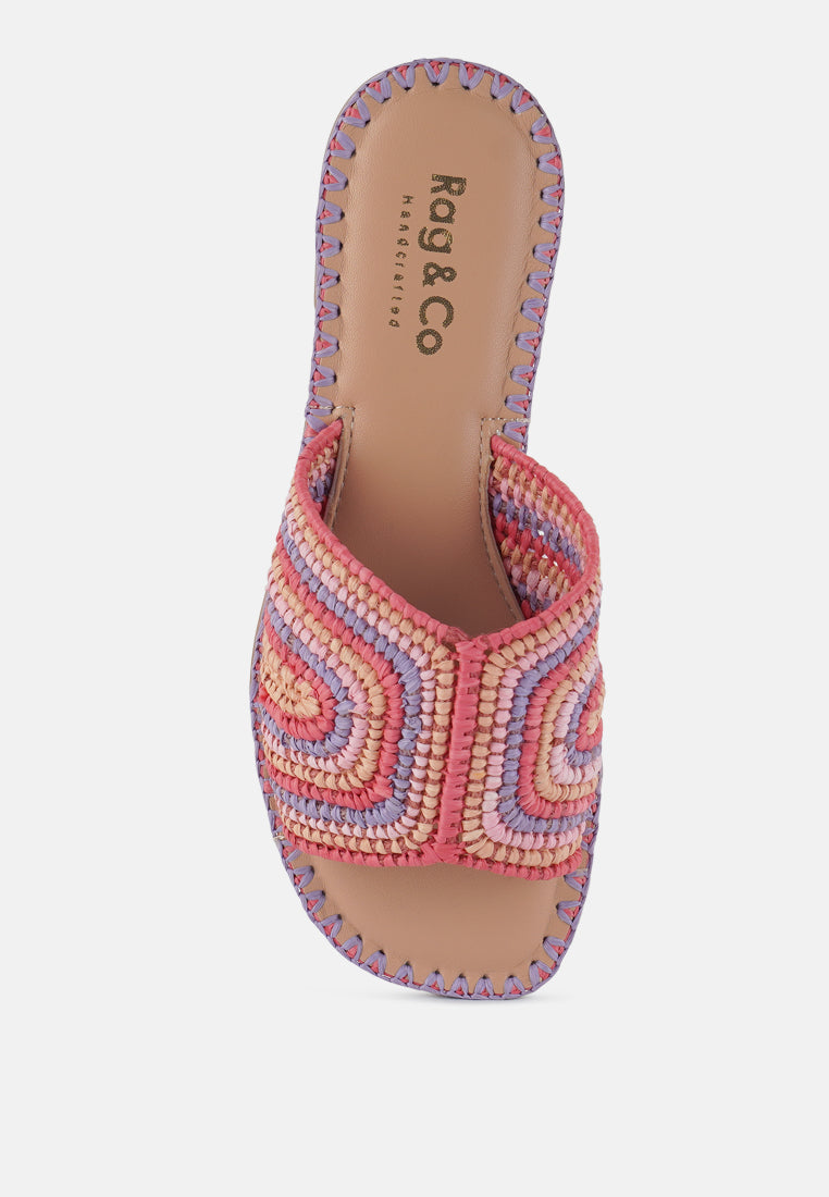 kivah handwoven raffia slip-on flats#color_pink