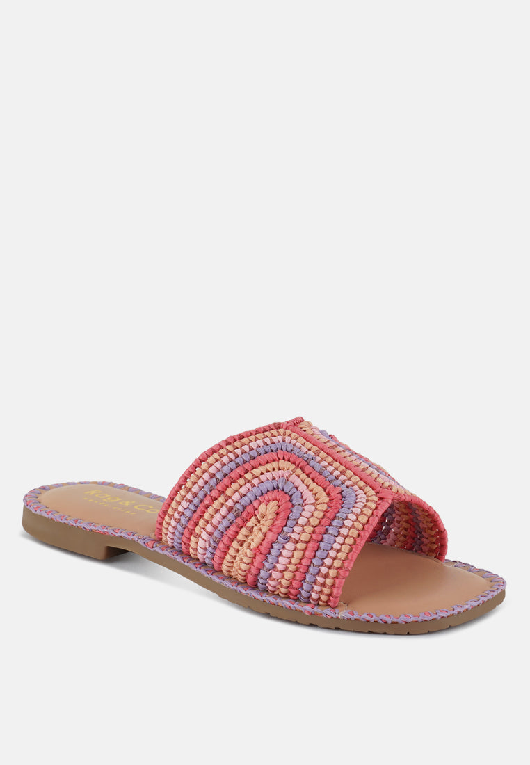kivah handwoven raffia slip-on flats#color_pink