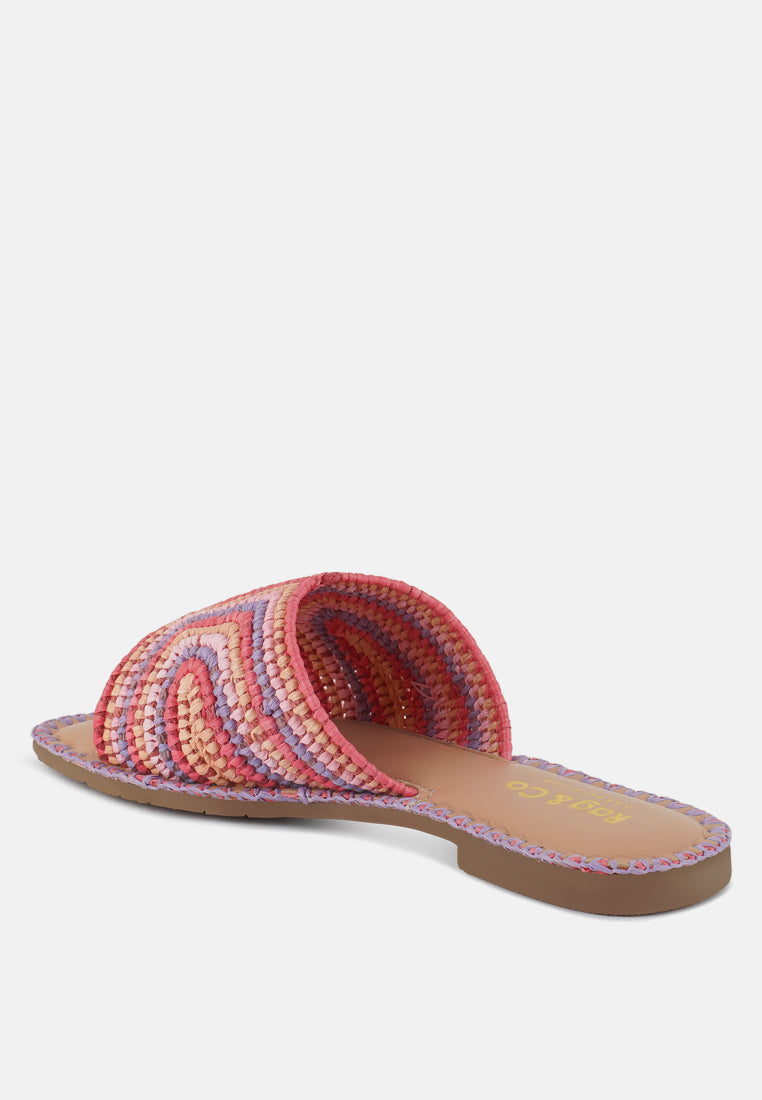 kivah handwoven raffia slip-on flats#color_pink