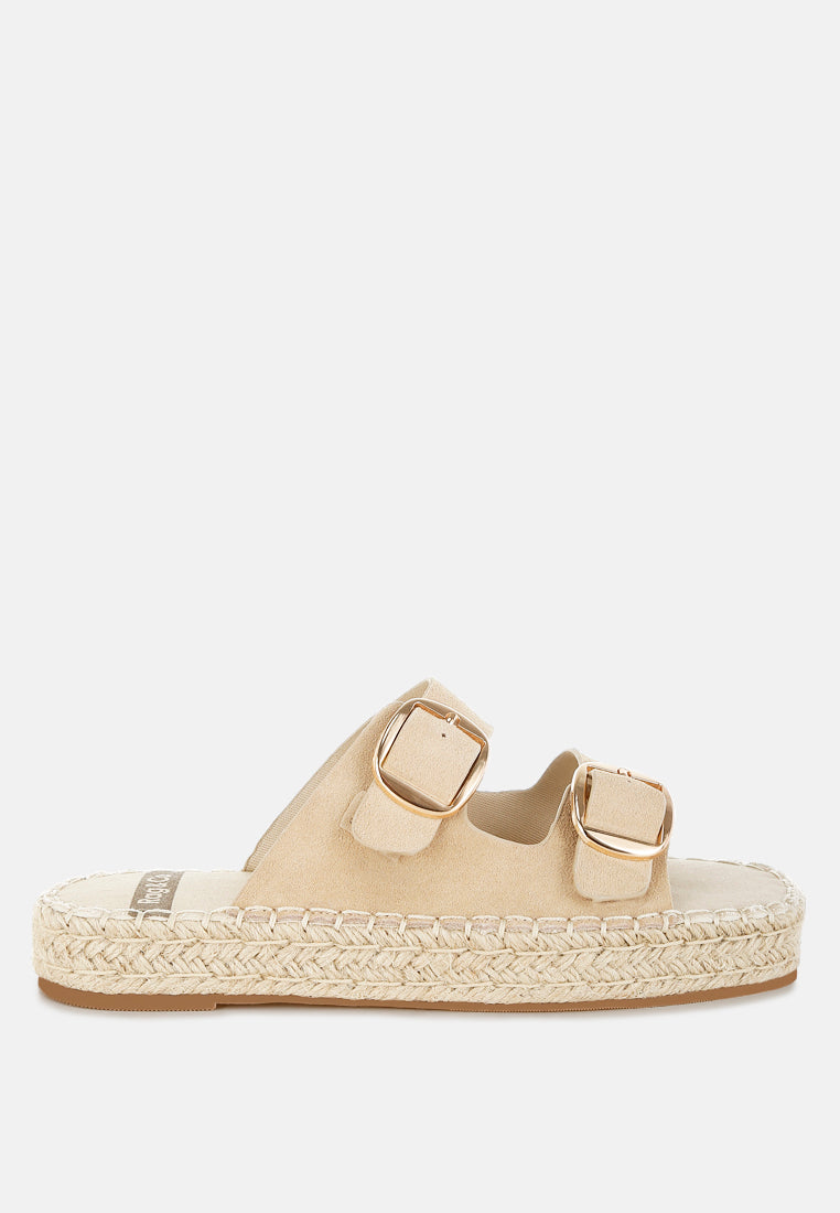kuopa genuine soft leather espadrille flatform sandals#color_beige
