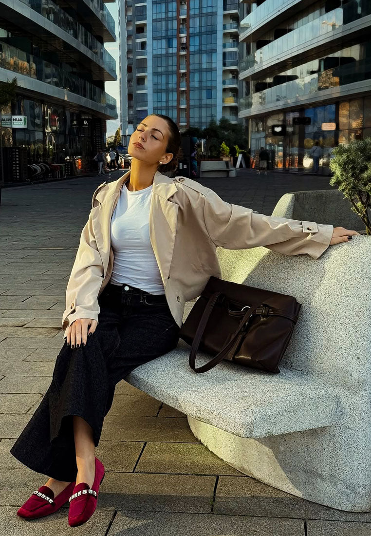 kyari velvet diamante strap loafers#color_dark red