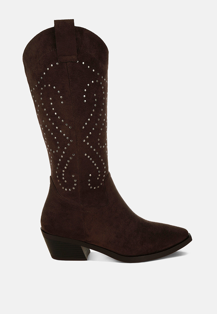 lariat studs embellished cowboy boots#color_brown