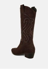 lariat studs embellished cowboy boots#color_brown