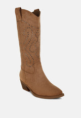 lariat studs embellished cowboy boots#color_camel