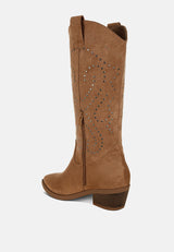 lariat studs embellished cowboy boots#color_camel