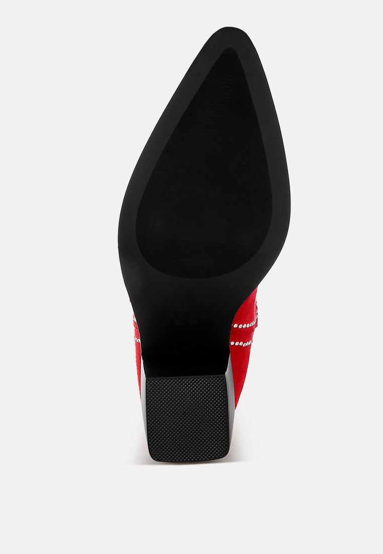 latafa rhinestones embellished cowboy boots#color_red