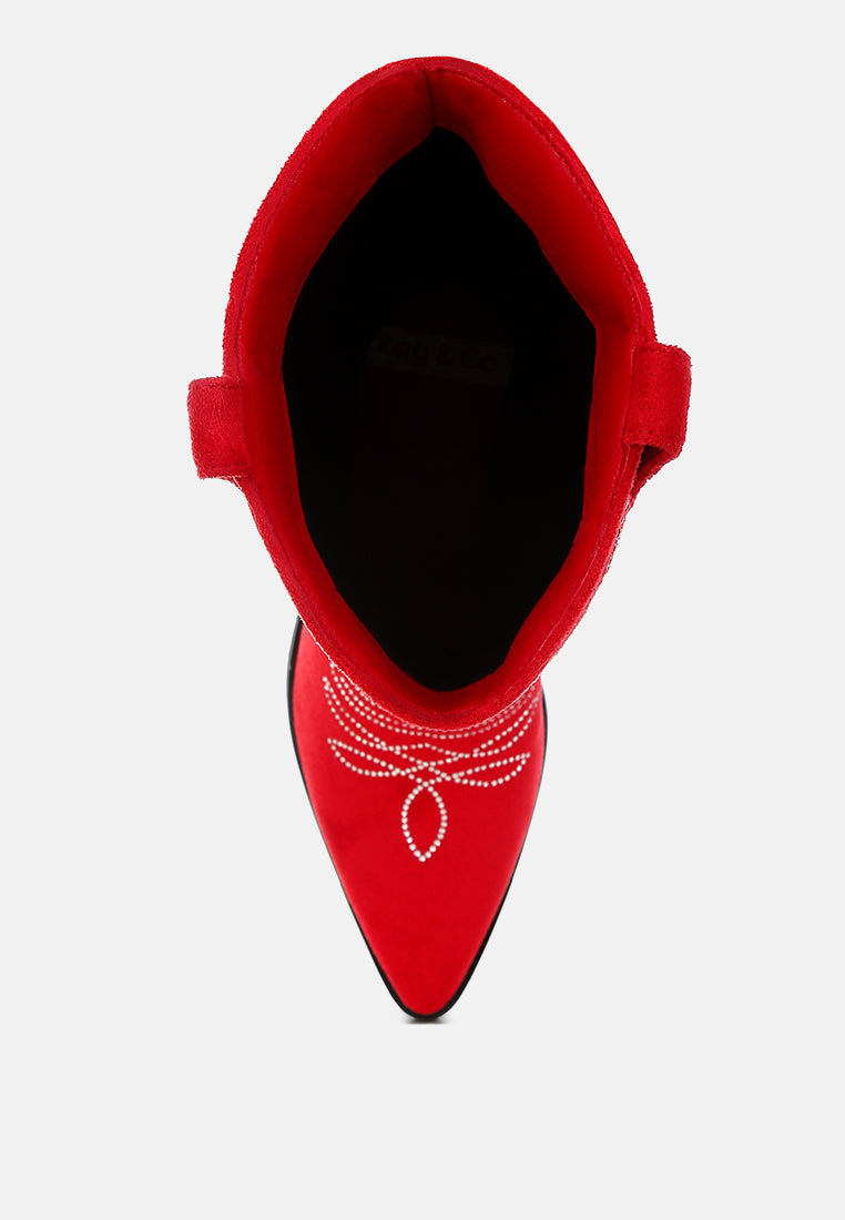 latafa rhinestones embellished cowboy boots#color_red