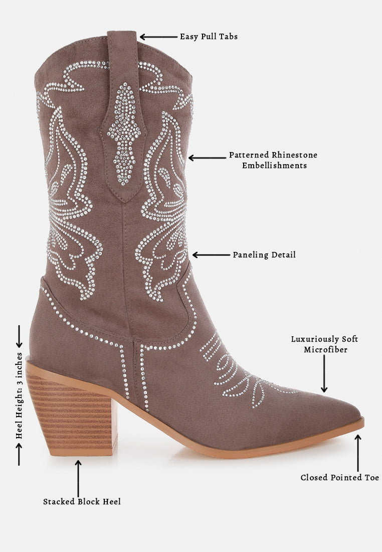 latafa rhinestones embellished cowboy boots#color_taupe