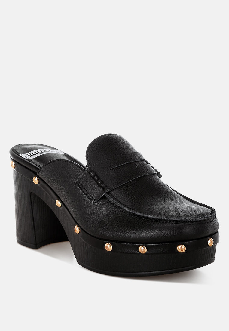 Lyrac Recycled Leather Platform Clogs#color_black